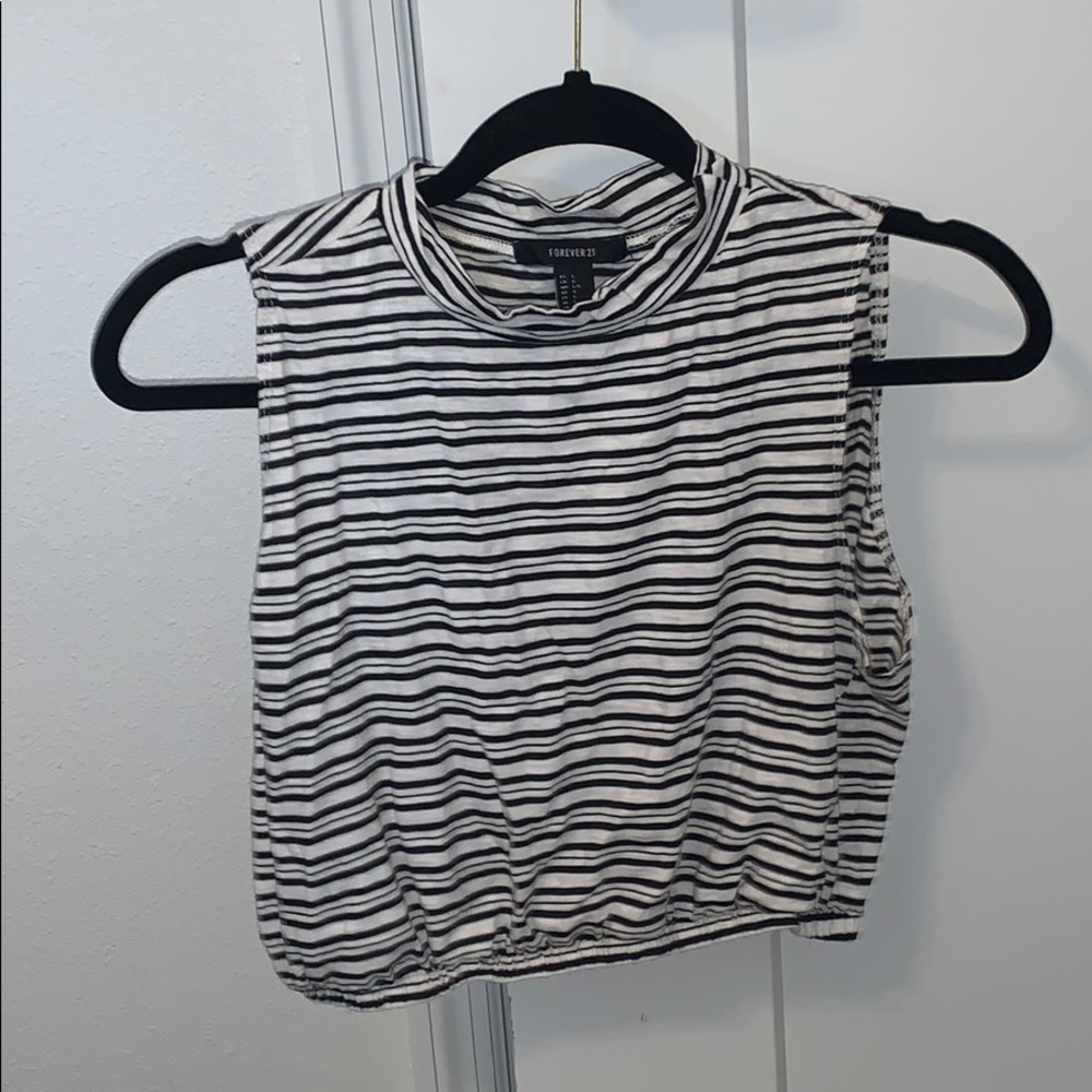Black and white striped tank crop top